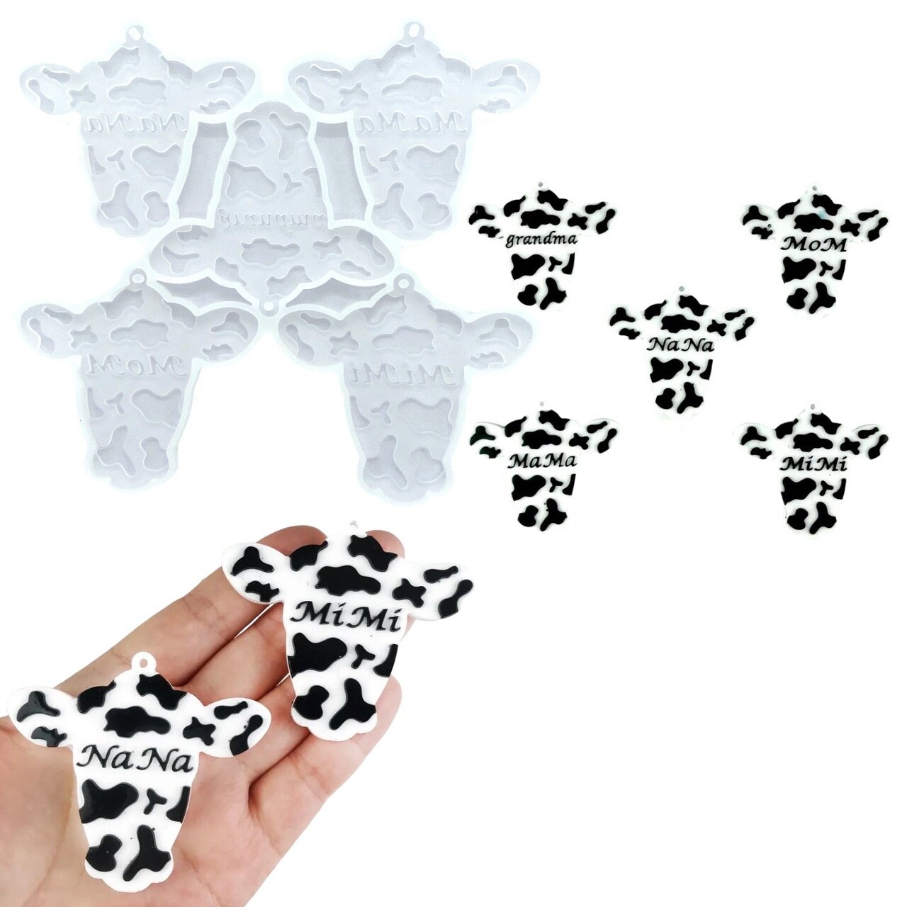 Mother's Day Cow Head Mom Nana Mama Mimi Grandma Keychain or Ornament Mold for Epoxy or UV Resin